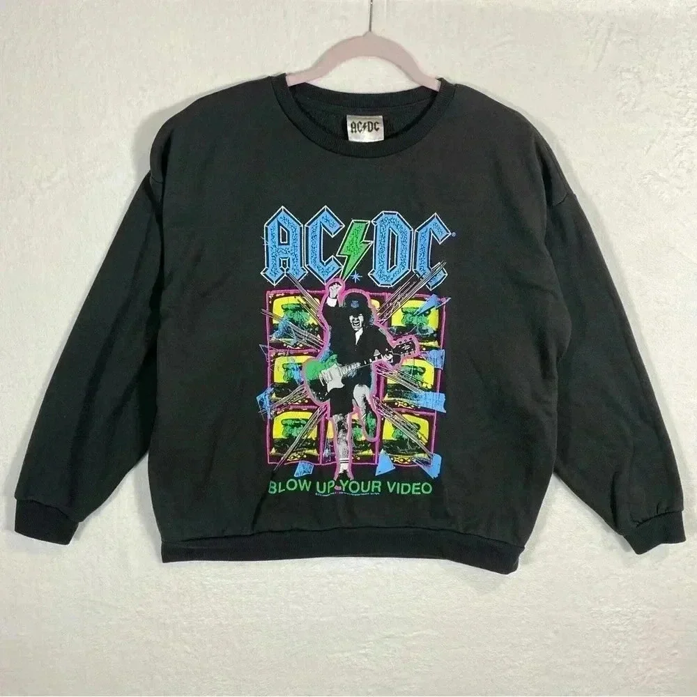 AC/DC Blow Up Your Video Women’s Dark Grey Crew Neck Pullover‎ Sweatshirt L
